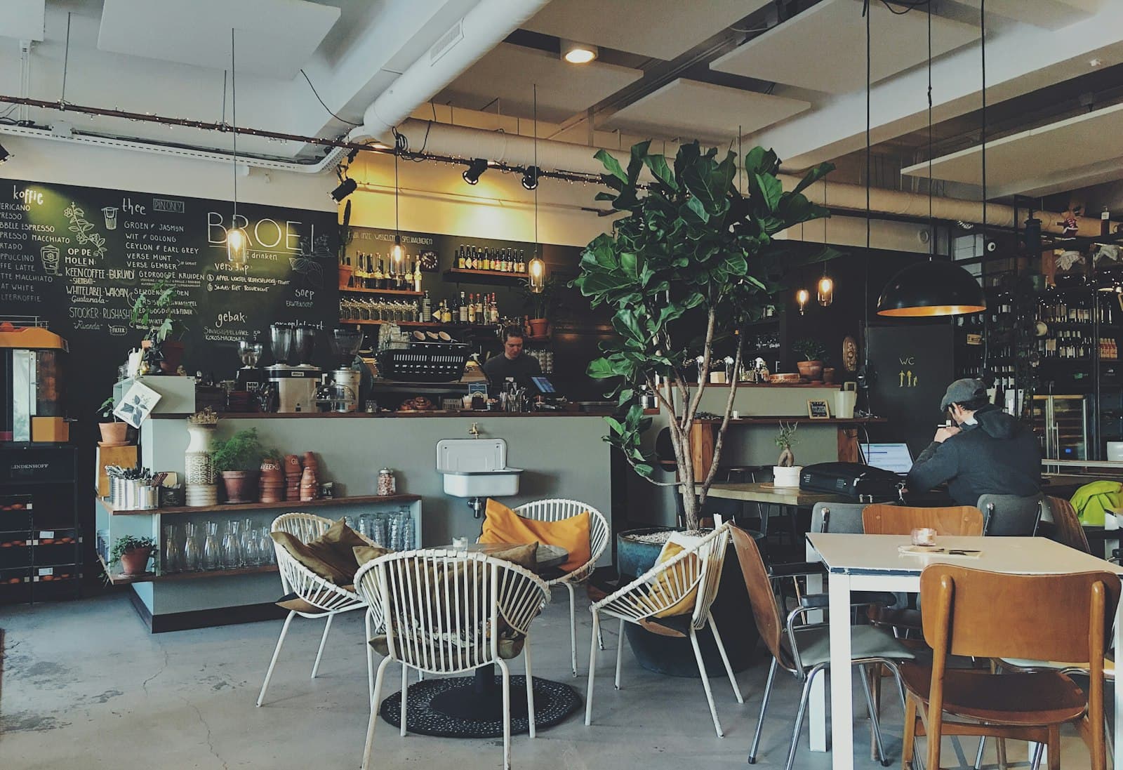 Cozy café with barista area
