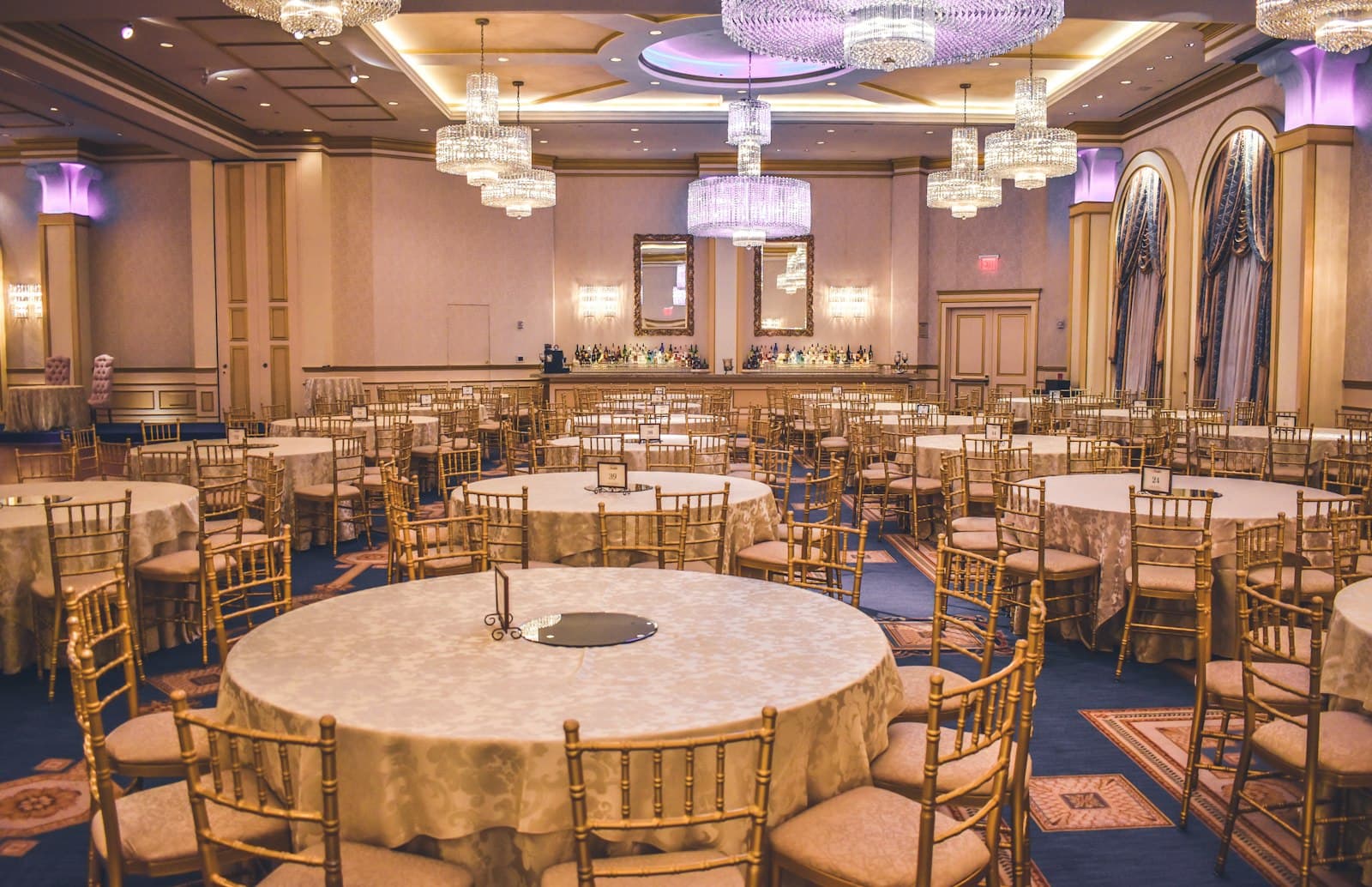 Festively set event venue