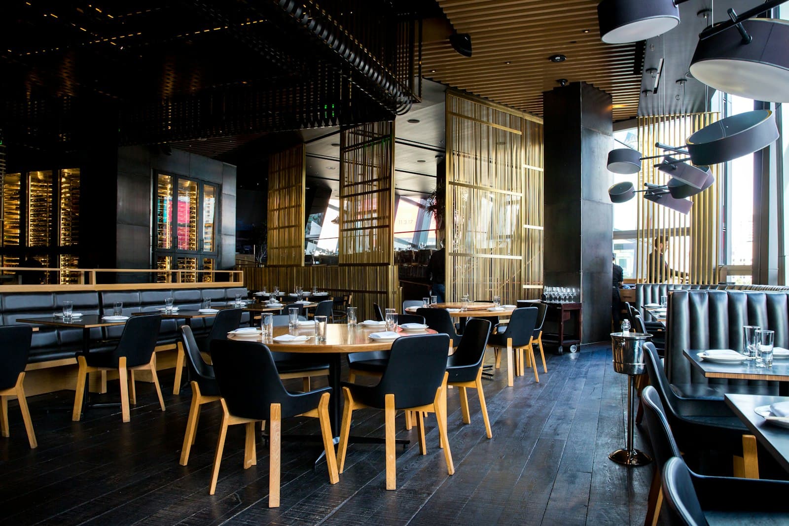 Atmospherically set restaurant dining area