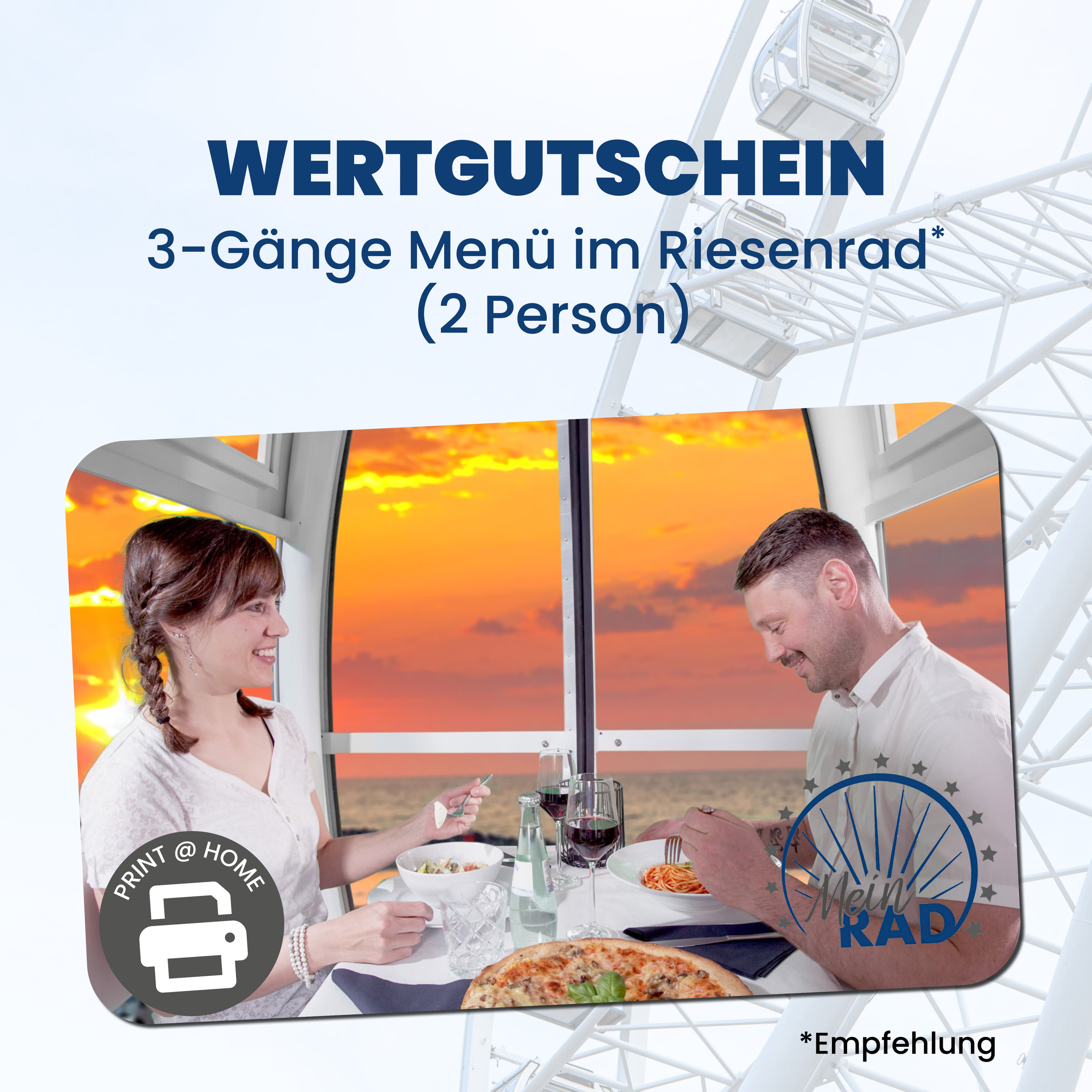 Wertgutschein - 3-Gänge Dinner im Riesenrad – für 2 Person