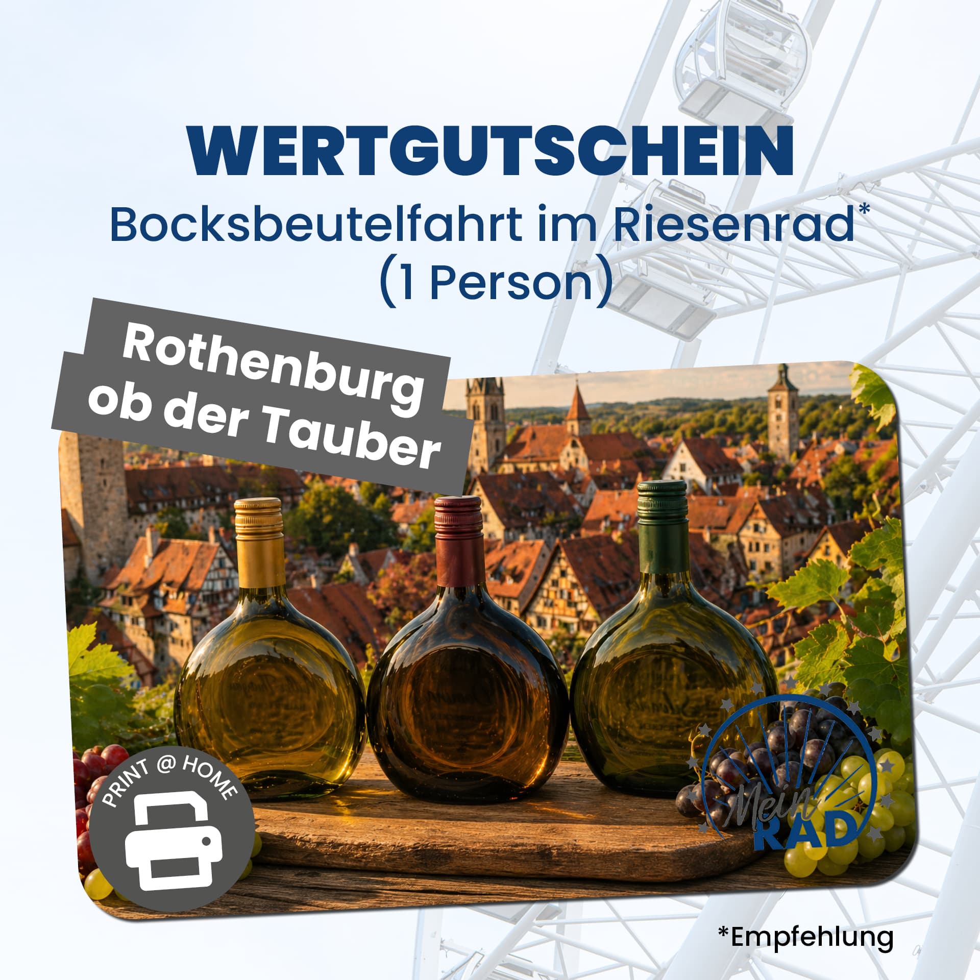 Wertgutschein - Bocksbeutelfahrt im Riesenrad (Rothenburg) – für 1 Person